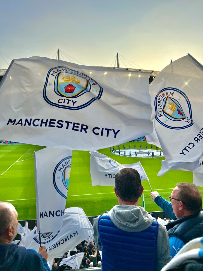 a group of people holding flags